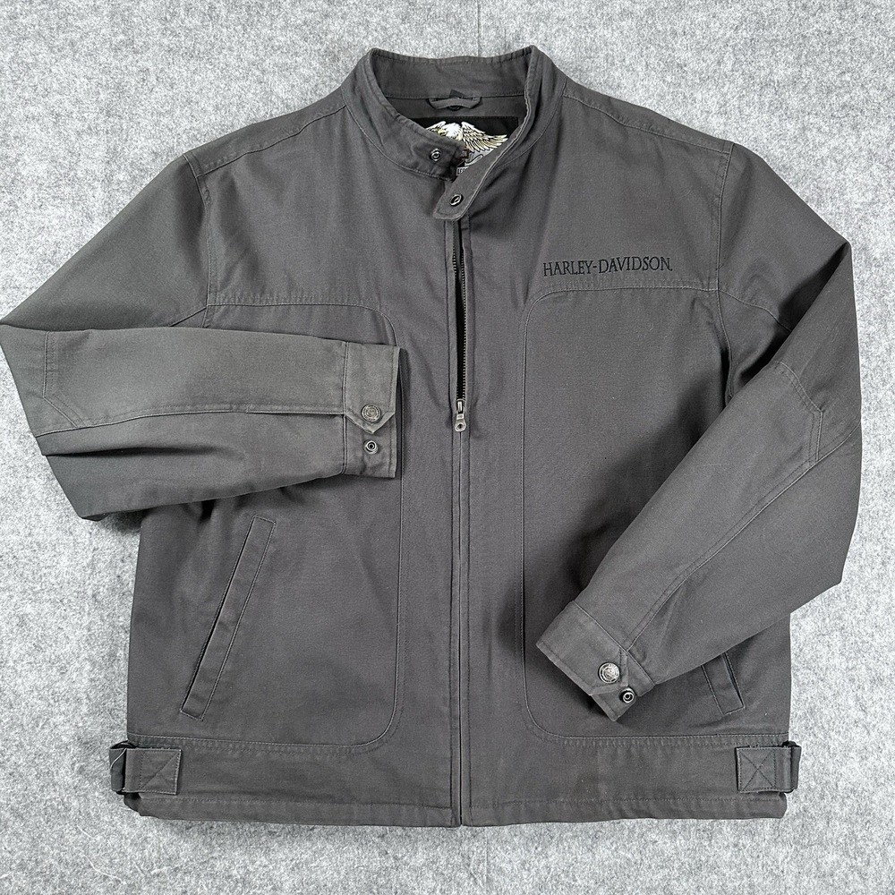 Vintage Harley Davidson Detroit Jacket Embroidered Mechanic Canvas Bomber - Picture 1 of 16